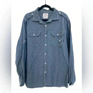 Chambray Long Sleeve Button-up Work Shirt, Men’s Size Large